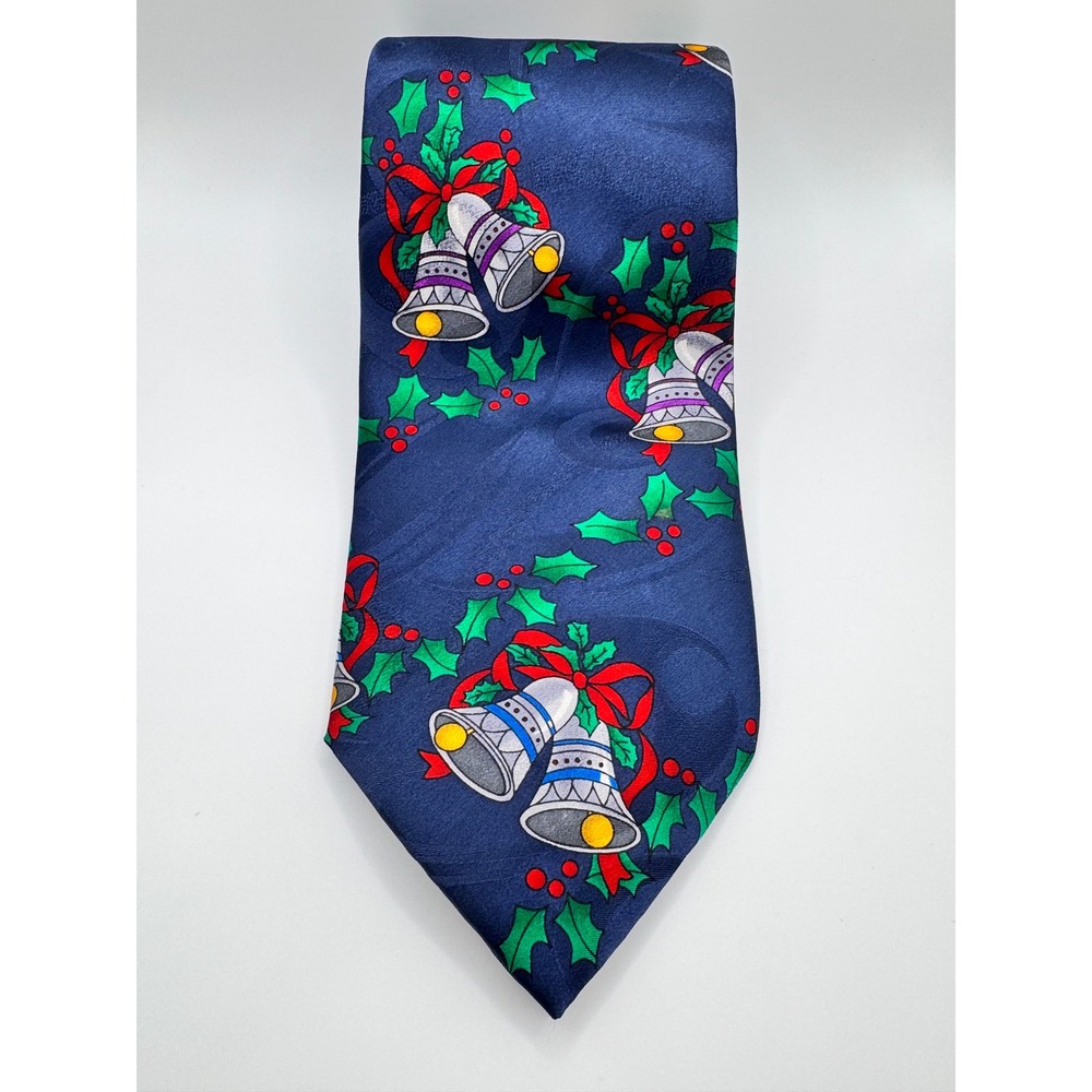 American Traditions Christmas Necktie Holiday‎ Bells Holly Silk USA Made